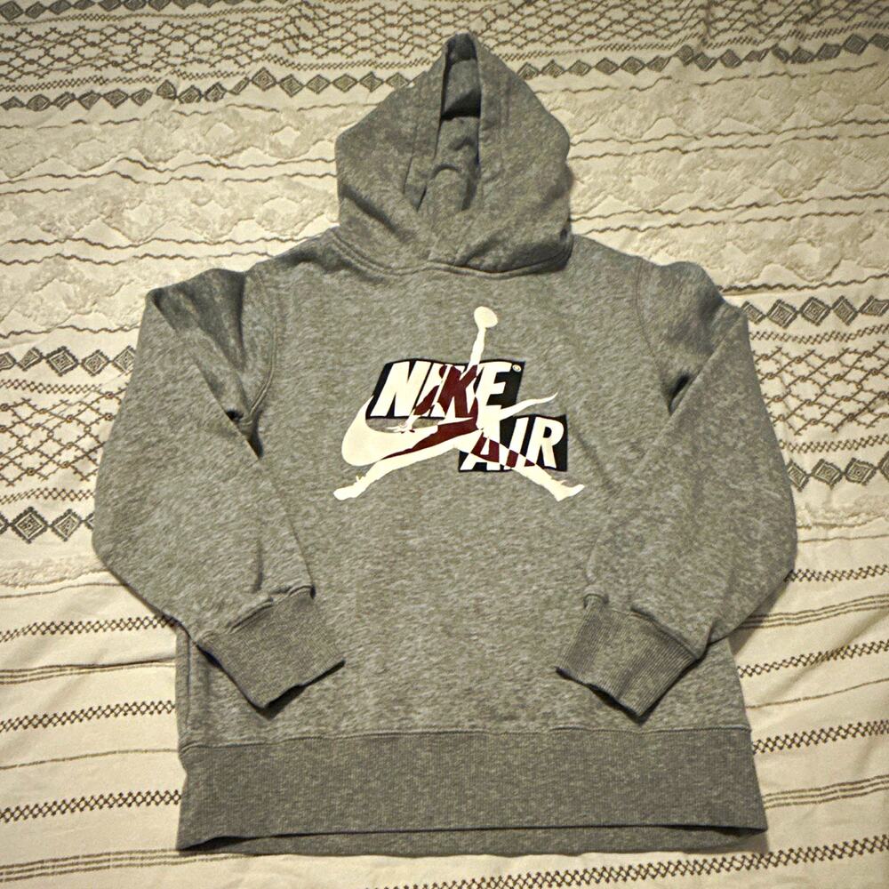 Nike Air Jordan Youth Pullover Hoodie Gray Fleece Logo Pockets Size M